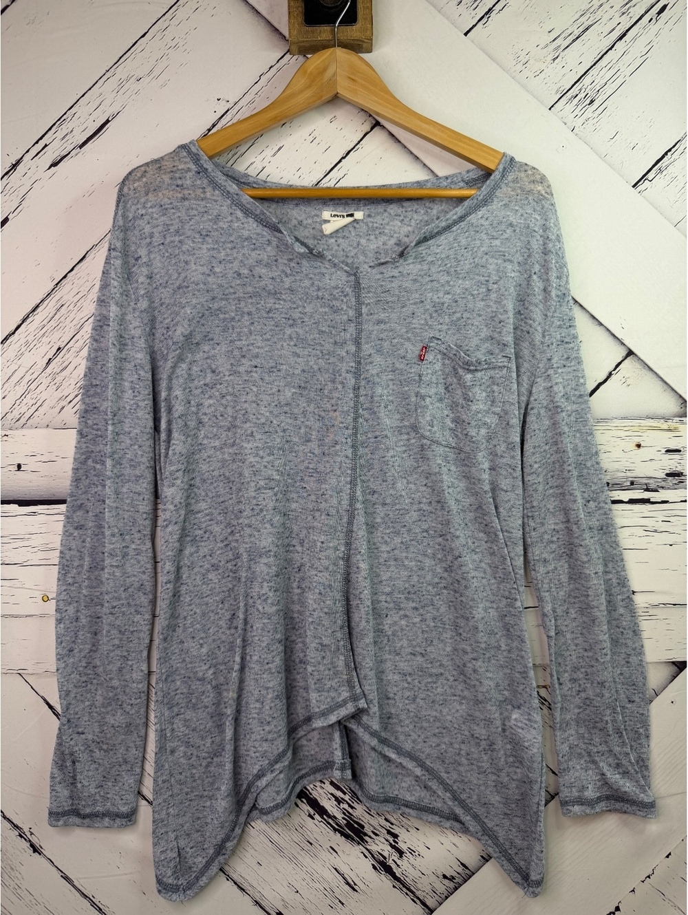Levi’s Y2K Grunge Casual Slouchy Knit Long Sleeve Tee Sharkbite Hem Women’s LG
